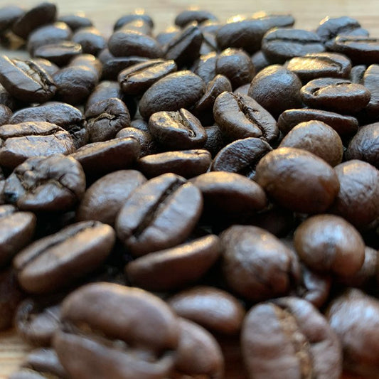 Close-up dark roast coffee beans